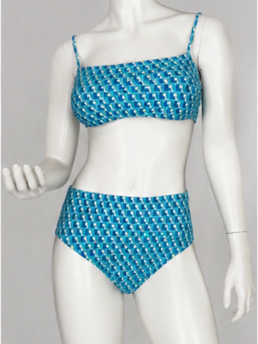 Blue Geometric High-Waist Bikini Set